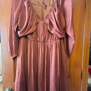 Anthropologie Rust Pleated Dress